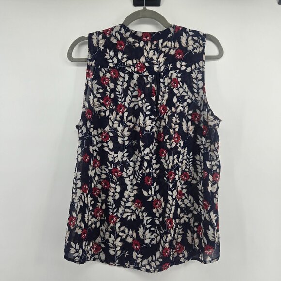 Fun 2 fun Ulrica Tie Neck Floral Blouse - L Blue/Burgundy/Bone - Picture 2 of 5